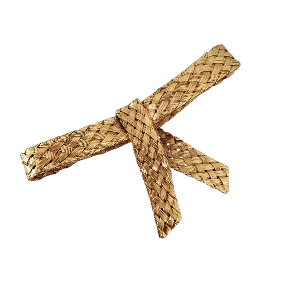 Vintage Brooch Pin wire weave woven wire gold bow tie ribbon A0208 -Q6 - Picture 7 of 13